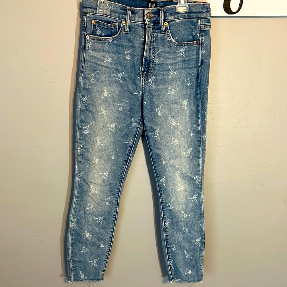 Gap denim bleached floral print true skinny jeans